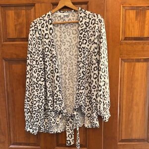 Chico's Black and White Leopard Tie-Front Cardigan